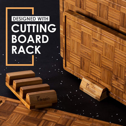 Kikcoin Extra Large Bamboo Cutting Boards, (Set of 3) Chopping Boards with Juice Groove Bamboo Wood Cutting Board Set Butcher Block for Kitchen, End Grain Serving Tray